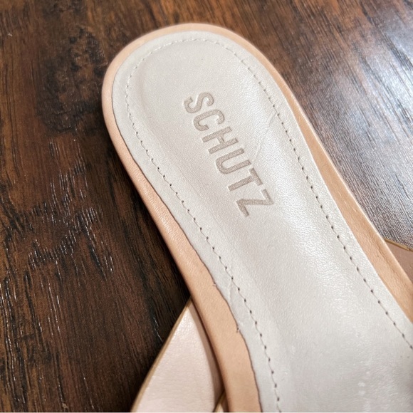 SCHUTZ • Betisa Slide Sandal nude leather Honey Beige studded flat - Picture 5 of 9